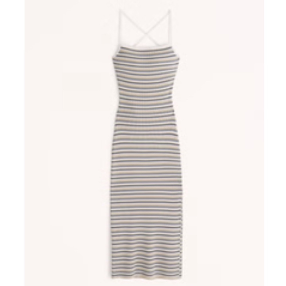 NWT! Abercrombie & Fitch Lace-Up Ribbed Midi Dress NAVY STRIPE XL